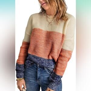 Lovezesent Womens Striped Color Block Sweater Long Sleeve  Small